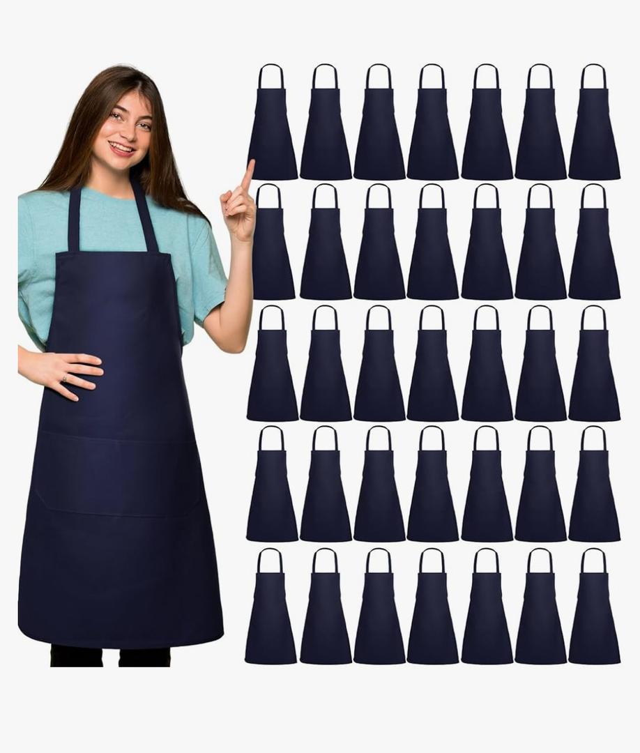 Suhine 36 Pack Plain Bib Aprons Bulk with 2 Pockets Unisex Aprons Machine Washable Chef Aprons for Kitchen Restaurant Cooking