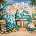 The Big One Balloon Arch Garland Kit for Surfs Up First Birthday Baby On Board Baby Shower Ride the Wave Boy Beach Theme Birthday Ocean Party Backdrop Decoration (Slate Blue)
