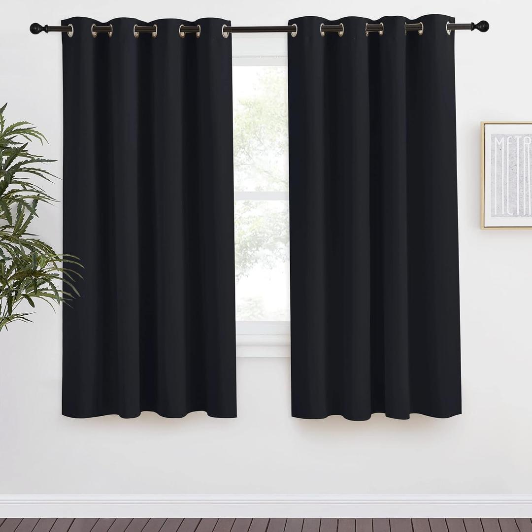 NICETOWN Black Blackout Curtain 57 inch Length, W55 x L57 Inch, 8 Grommets Top, 1 Piece, Thermal Insulated Modern Window Treatment Soundproof Drape Panel for Bedroom/Living Room