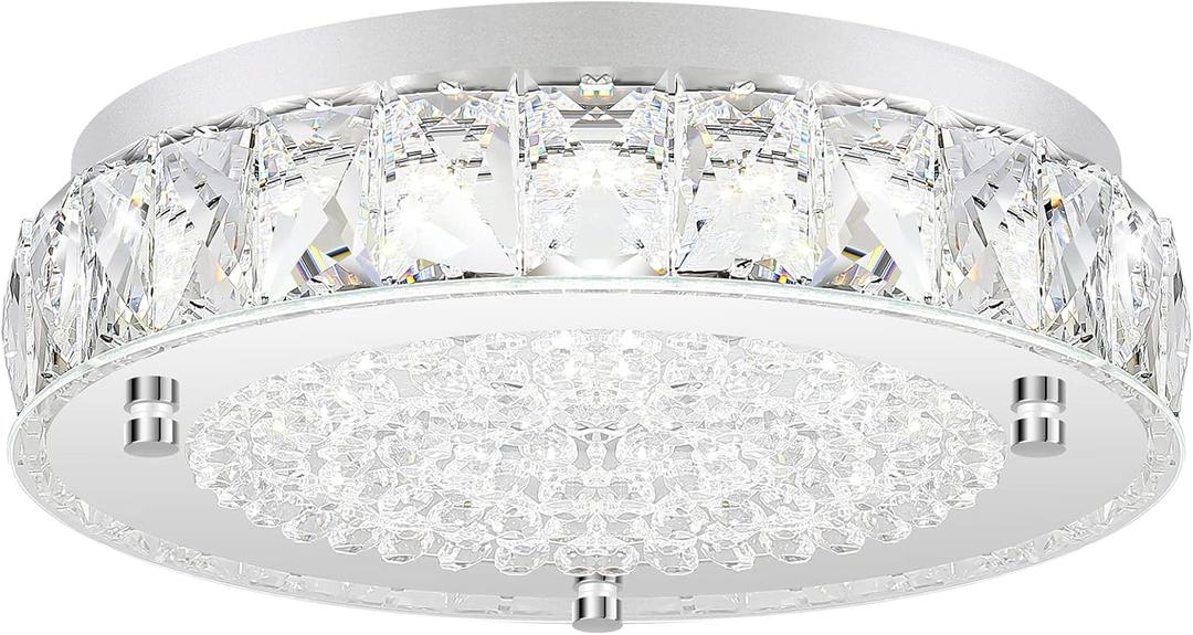 Crystal Chandeliers Flush Mount LED Ceiling Light Fixture, 5000K Daylight White Super Bright 1980LM 11-Inch Non-Dimmable Farmhouse Kitchen Light Modern Ceiling Lamp for Bedroom Bathroom Nursery