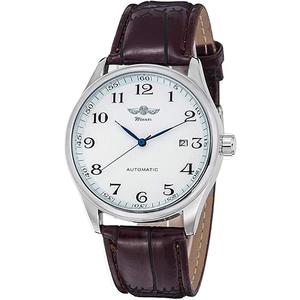 Gute Men's Watch, Mechanical Skeleton Steampunk Automatic Self-Winding Arabic Numeral Blue Hands Brown PU Leather Wrist Watch