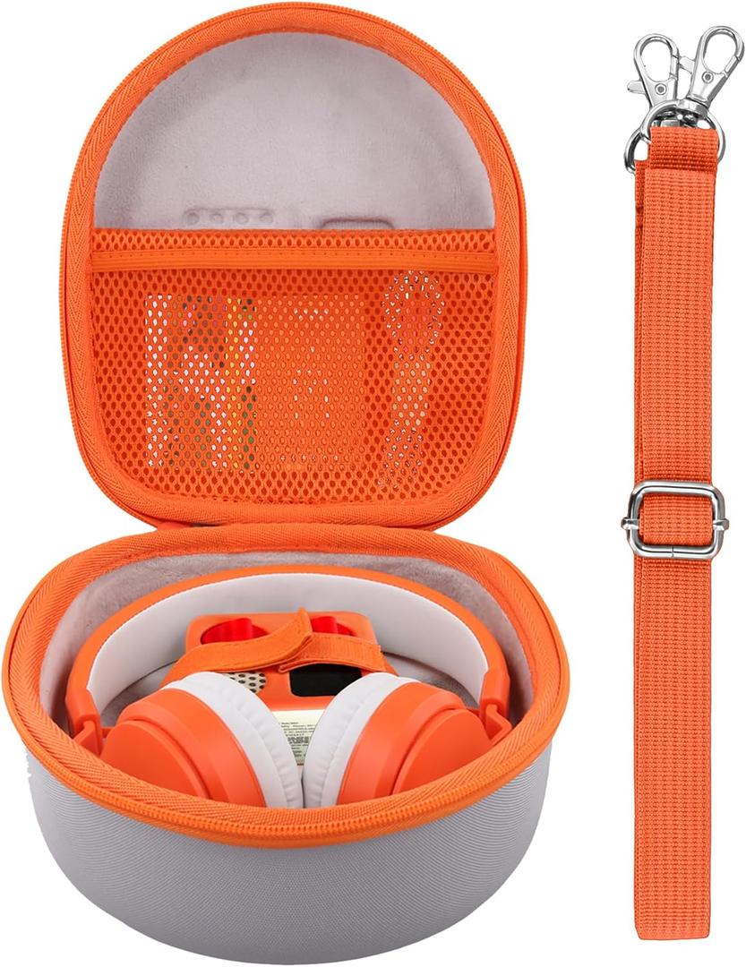 Storage Case Compatible with YOTO Mini (2024 Edition) Kids Screen-Free Bluetooth Audio Player+ Wired Headphones Bundle(Gray Case,Orange Zipper)
