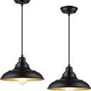 Pendant Lighting, Farmhouse Decor Adjustable Metal Hanging Lamp Ceiling Lamp, Hanging Light Fixtures, Industrial Black Pendant Lights for Kitchen Island Dining Room Barn, E26 Base, 2 Pack
