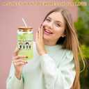 LRUIOMVE 16oz Glass Can Cup with Bamboo Lid & Straw - Reusable Drinking Glass for Iced Coffee, Smoothie, Beer, Ideal Friendship Gift for Women, Bestie