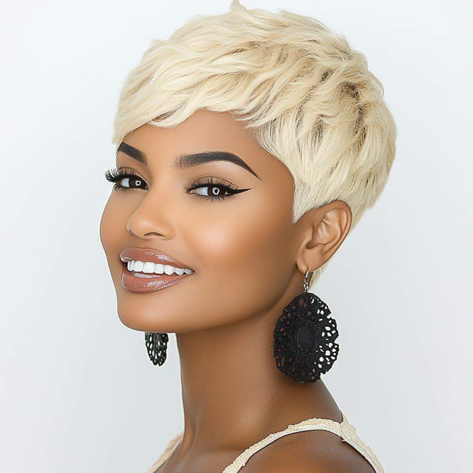 DOcute Blonde Short Pixie Wigs for Black Women Blond Short Wigs for Black Women Pixie Black Women Wigs (Blonde) (#613)