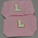 Fohufo Travel Toiletry and Makeup Bag - Travel Essentials for Women, Pink Initial Makeup Bags for Hair Ties, Clips, Brushes, Sponges, Lipsticks, Blush, Eyelash Curler, Easy to Carry, Pink Letter L