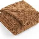 Cozy Bliss Faux Fur Throw Blanket for Couch, Fuzzy Soft Plush Thick Warm Fluffy Reversible Wave Textured Blanket for Sofa Bedroom Living Room, 55 * 70 Inches Brown