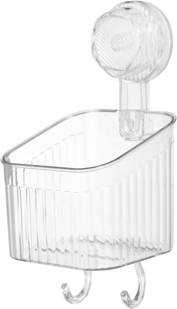 uxcell 1Pcs Suction Cup Shower Caddy with Hooks, 3.7 Inch Suction Cup Shower Organizer Shelf Wall Mount Dispenser Rack Storage Shelf for Bathroom Kitchen, Clear