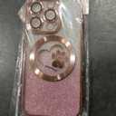 for iPhone 15 Pro Max Case Glitter Clear Paw Love Heart Compatible with MagSafe, Strong Magnetic Full Camera Lens Protection Soft Slim Thin Cute Bling Phone Case - Pink