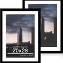 20x28 Poster Frame Set of 2, 20 x 28 Wood Picture Frames with Mat for 16x24, Wooden Photo Frame with Tempered Glass Cover for Wall Mounting Display, Black, 20x28-2Pack