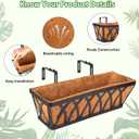 LCHUANG 4 Pack 24 Inch Deck Balcony Railing Planter Window Boxes with Coconut Coir Liner, Fence Metal Hanging Flower Planter Basket for Outdoor Lawn