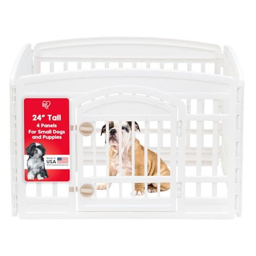 IRIS USA 24" 4-Panel Dog Playpen with Door, 35 x 35 x 24, Puppy Playpen, Dog Play Pen Indoors, Pet Fence, Puppies/Small Dogs, White