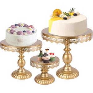 ZOOFOX 3 Pack Gold Cake Stand Set, Metal Cake Holder Dessert Display Plate Serving Tray for Baby Shower Wedding Birthday Party