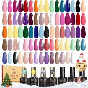 ROSALIND 30pcs Gel Nail Polish Set, 26 Colors Gel Polish with 3Pcs Glossy Matte Glitter Top Coat and Base Coat All Seasons Nude Blue Red Gel Nails art Kit DIY Salon at Home (Multi-Colored 02)
