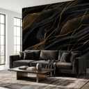 Bormia Black Marble Peel and Stick Wallpaper Modern Abstract Wall Murals,  137" x 96"