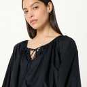 The Drop Women's Shirred Neck Cotton Bubble Hem Top (Black, L)