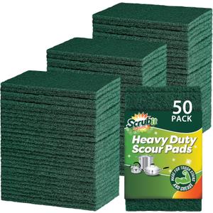 SCRUBIT Scouring Pads - Heavy Duty Scrub Pads for Cleaning Dishes - Non-Scratch - Reusable - Green (50, Green)