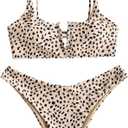 ZAFUL Women's Leopard Bikini Set V Wired Animal Print Ribbed Colorblock Swimsuit High Cut Two Piece Swimwear XL