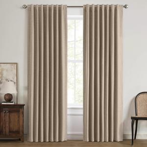 MIULEE 100% Blackout Linen Curtains for Bedroom, Brown Solid Luxury Decor Thermal Insulation Room Darkening Drapes for Living Room Nursery Back Tab Rod Pocket 42 x 90 Inches, 2 Panels