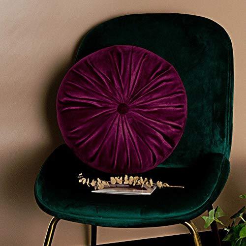 vctops Round Velvet Solid Color Chair Cushion Pumpkin Pleated Throw Pillow Home Decorative Floor Pillow Diameter 15" Purple Red