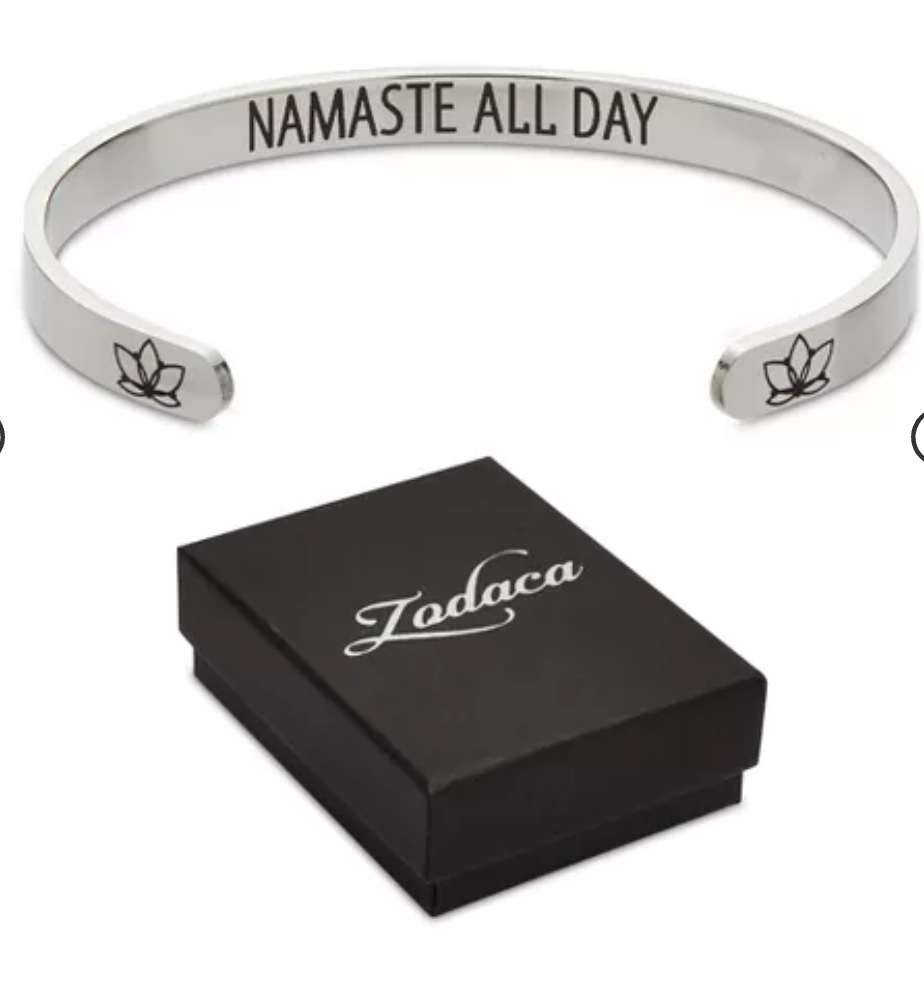 Zodaca Inspirational Silver Wrist Bracelet Cuff for Women, Namaste All Day, 2.6x2 In