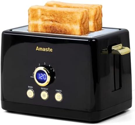 2 Slice Toaster, Retro Bread Toaster with LED Display, Extra Wide Slots Toasters with 6 Bread Shade Settings, Bagel, Cancel, Defrost Function, Stainless Steel with High Lift Lever, Removal Crumb Tray