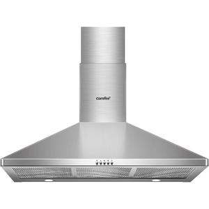 COMEEE' CVP36W6AST 36 Inch Ducted Pyramid Range 450 CFM Stainless Steel Wall Mount Vent Hood with 3 Speed Exhaust Fan, 5-Layer Aluminum Permanent Filters, Two LED Lights, Convertible to Ductless
