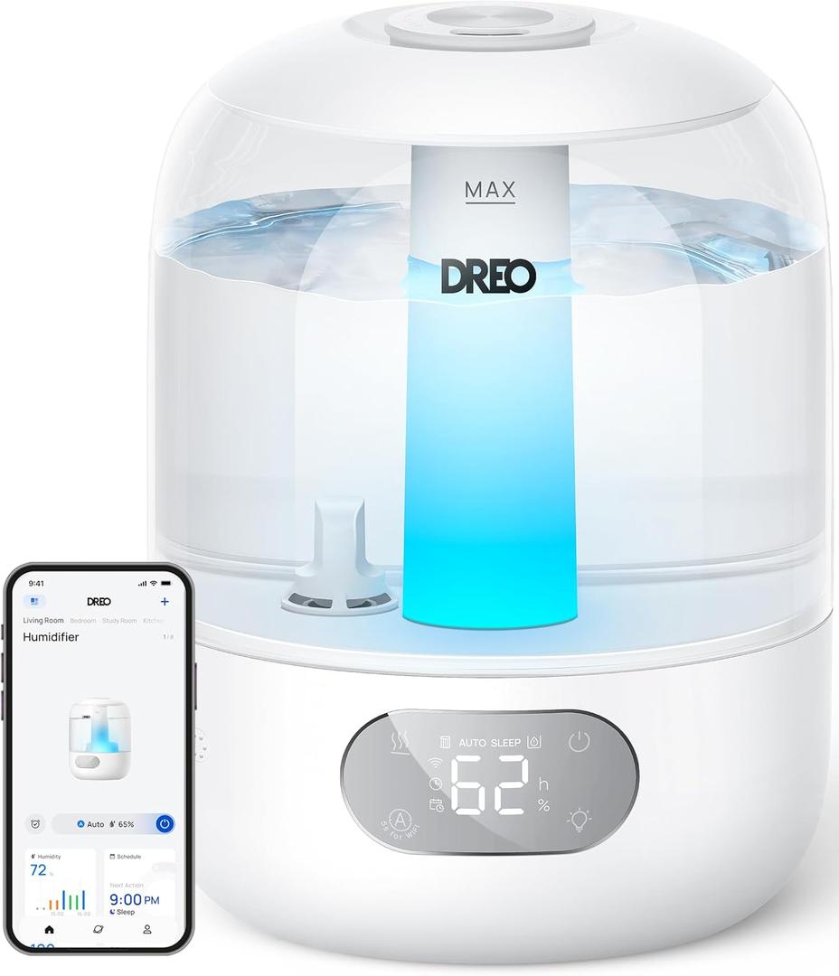 DREO Humidifiers for Bedroom, Cool Mist Ultrasonic Humidifier with 26dB Quiet & RGB Lighting, Top Fill 3L Tank, Easy Clean, 30 Hr Runtime for Home, Baby, Plant, Nursery, Work with Google/Alexa