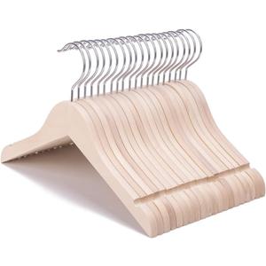 Nature Smile 20 Pack Unfinished/Natural Kids Baby Children Toddler Wooden Shirt Dress Coat Hangers with No Painting - 360Stronger Anti-Rust Chrome Swivel Hook - Extra Smoothly Cut Notches