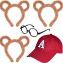 Yolyoo 5 Pieces Chipmunks Costumes Set Include 1 Red hat, 3 Chipmunk Ears Headband and 1 Black Round Glasses Frame for Halloween Party Animal Costume Accessories