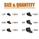 ISPINNER 180pcs Nylon Plastic R-Type Cable Clamps, 1/4" 5/16" 3/8" 1/2" 5/8" 3/4" Clips Fasteners Assortment Kit for Cable Conduit (Black)