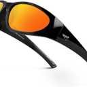 KastKing Raccoon Polarized Sport Sunglasses for Men and Women, Wide Temple Wrap, Ideal for Driving Fishing Cycling Running (J.gloss Black-copper Frame, Copper-orange Mirror)