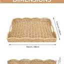 Rectangle Wicker Scalloped Tray, Hand Woven Synthetic Rattan Serving Tray with Handles, Coffee Table Decorative Tray Basket for Modern Boho Rustic Home Ornament or Organizing (Beige)