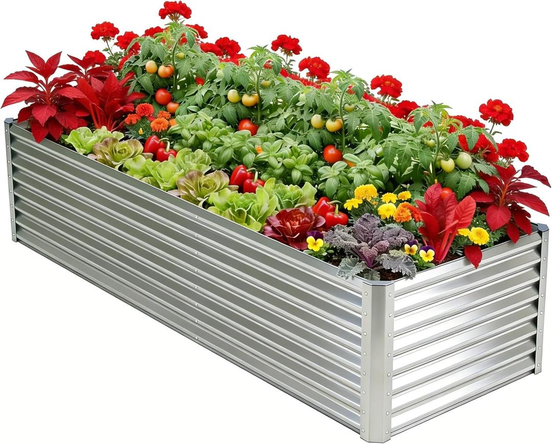 Galvanized Raised Garden Bed Kit Outdoor Patio,8x4x2ft Large Rectangular Metal Planter Boxes,Deep Root Box Planter for Gardening, Vegetables, Flowers, Herbs, 1 Pack, Silver