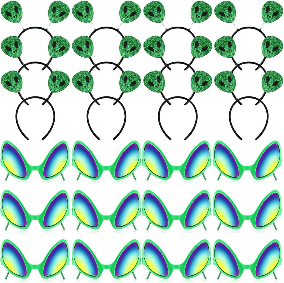 Ysleen 24 Pcs Alien Glasses and Headband Rainbow Color Lens Sunglasses Funny Boppers Alien Accessories for Dress up Photo Props Decoration Party Favors