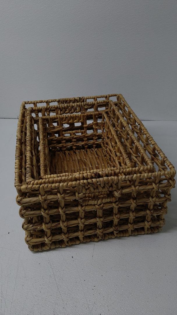 3PCS Wicker Storage Basket, Woven Storage Basket with Handles,Nested Organizer Container,3 Pack