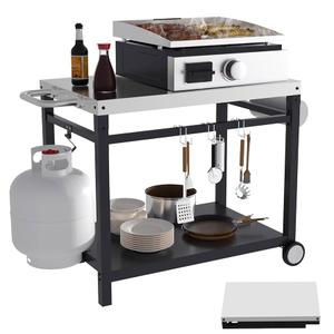 Pizza Oven Cart for Outdoor Kitchen Worktable, Dining Cart Table with Double-Shelf for Blackstone Ninja Woodfire Grill (Cart Only)