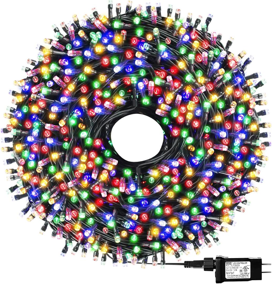 1000 LED 328ft 8 Modes with Timer Christmas String Lights IP55 Outdoor Waterproof UL Certificated Indoor Fairy Lights Garden Patio Wedding Christma Trees Parties Decoration Multicolor