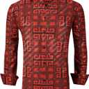 Alex Vando Mens Digital Printing Dress Shirts Iron-Free Regular Fit Party Button Down Shirt (Small, 2638 Red)