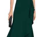 FQA Long Formal Dresses for Women Black Cocktail Evening Gowns Elegant Ruffled Sleeve (Medium, Ink Green)