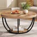 Tribesigns 31.7" Round Industrial Coffee Table with 2-Tier Storage Shelves, Modern Wood & Black Metal Accent Center Table for Living Room, Home Office  Easy Assembly (Wooden Grain and Black)