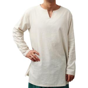 PROCOS Mens Medieval Undershirts Retro Linen Tunic Long Sleeve Shirts Pirate Reenactment Costume (X-Large, White)