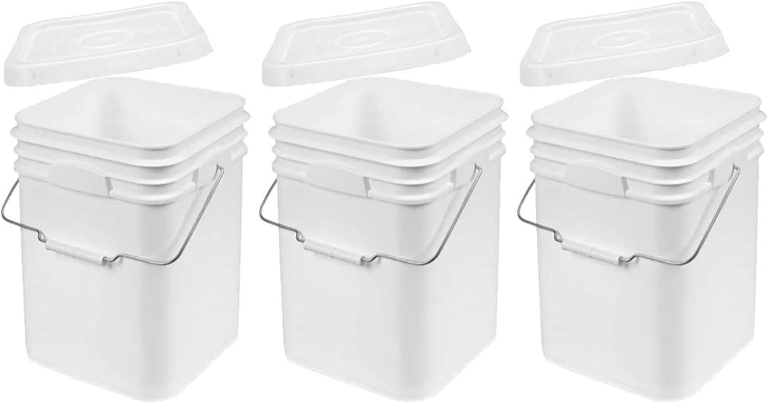 White Pails and Lids - Heavy Duty Buckets for Storage - Economical, Durable and Easy to Use (4Gallon 3Pack)
