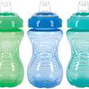 Nuby Pack of 3 No Spill Toddler Sippy Cups - Toddler Cups Spill Proof with Easy and Firm Grip - Blue, Aqua, Green