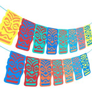 Hawaiian Luau Party Decoration Supplies Tiki Totem Banner 15 PCS Tiki Garland Hawaiian Aloha Party Decorations Tropical Luau Jungle Birthday Party Supplies