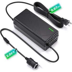 AC to DC Converter 20A/240W/12.36FT/110V-240V to 12V Converter Car Cigarette Lighter Socket AC/DC Power Adapter for Inflator, Car Refrigerator, Car Vacuum Cleaner and More