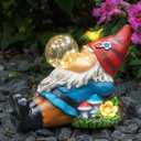 TIJNN Garden gnome Statue with Solar Lights. Funny Garden gnome Decorations for Your Yard, Outdoor Patio, Lawn, Gardens, Balcony or Home. Great Gift idea for Women and moms for Mother's Day.