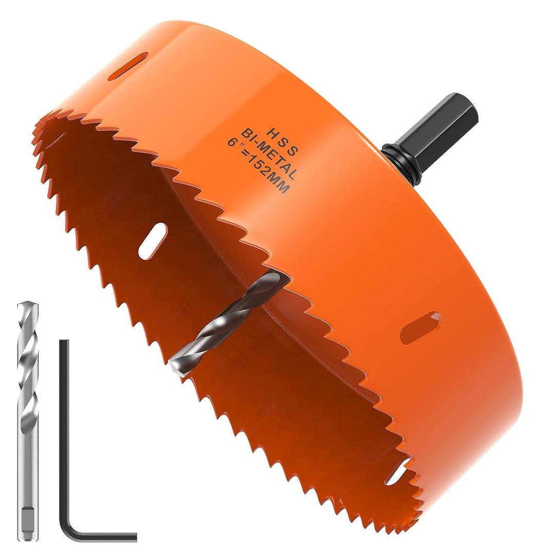 XDOVET 6 inch Hole Saw with Hex Shank Drill Bit Adapter,152mm Smoothly Cutting in Boards, Wood, Plastic, Metal, Drywall, Fiberboard