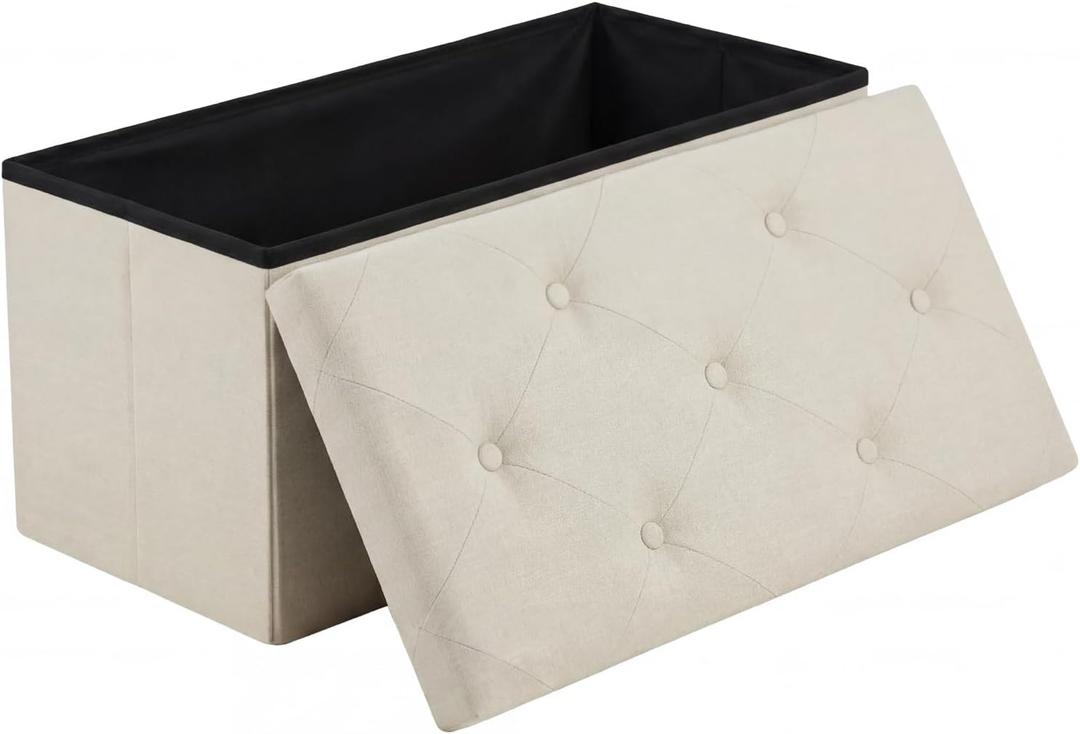 DUMOS 30 Inch Folding Storage Ottoman Bench, Large Hidden Storage Chest, 15"D x 30"W x 15"H