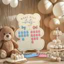 Wooden Baby Bear Themed Gender Reveal Voting Board Sign with Stand, 50 Pcs Girl or Boy Voting Stickers Baby Shower Decorations, He or She Gender Reveal Game Board Cast Your Vote